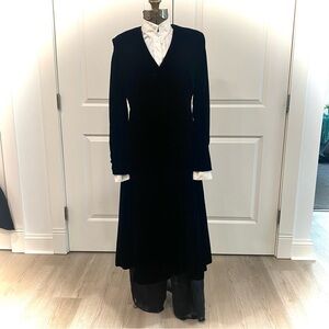 Plush Black Velvet Coat Duster and Burn-Out Velvet Pants Ensemble